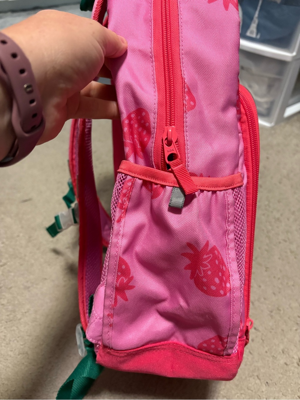 Kids Strawberry Print Pink Backpack - Picture 2 of 7